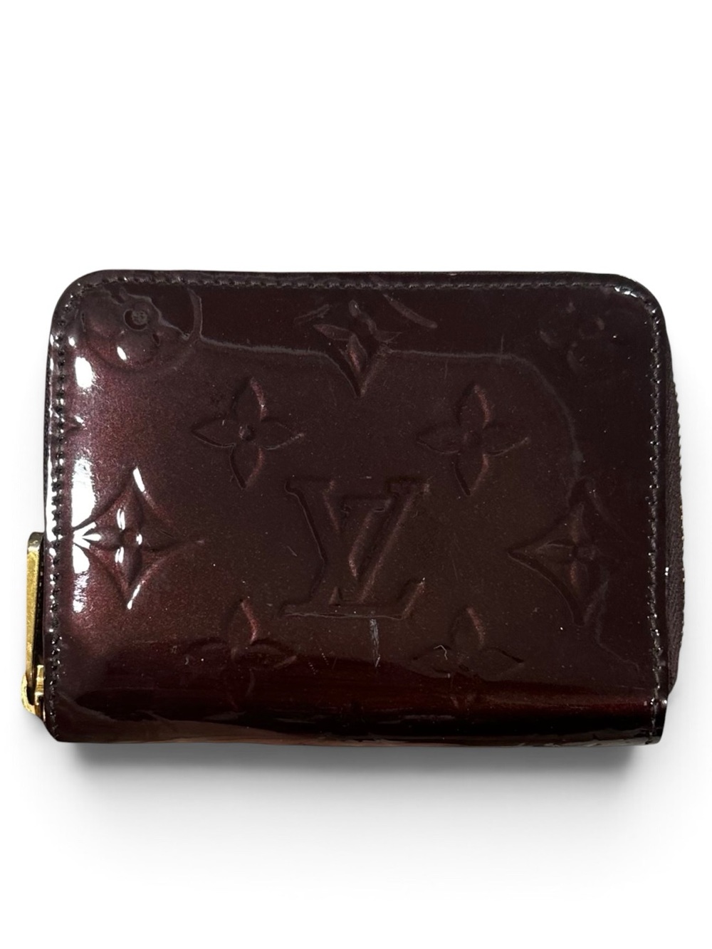 Louis Vuitton Amarante Vernis Wine Burgundy Red Leather Zippered Card Holder
